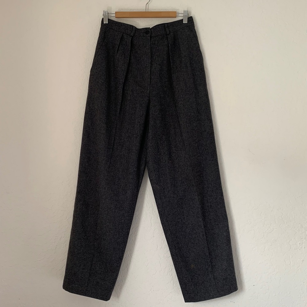 J.Crew Trousers Women‎ 12 Gray 100% Wool Pleated High Waist Straight Vintage USA